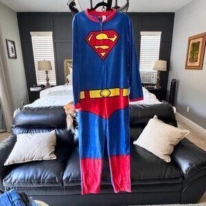 Superman Adult Pajamas Large Blue Red Fleece Costume DC Comics Sleepwear